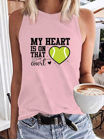 Women's tennis enthusiasts "My heart is on that court" printed casual vest