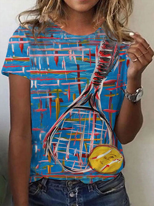 Women's Oil Painting Tennis Print T-Shirt