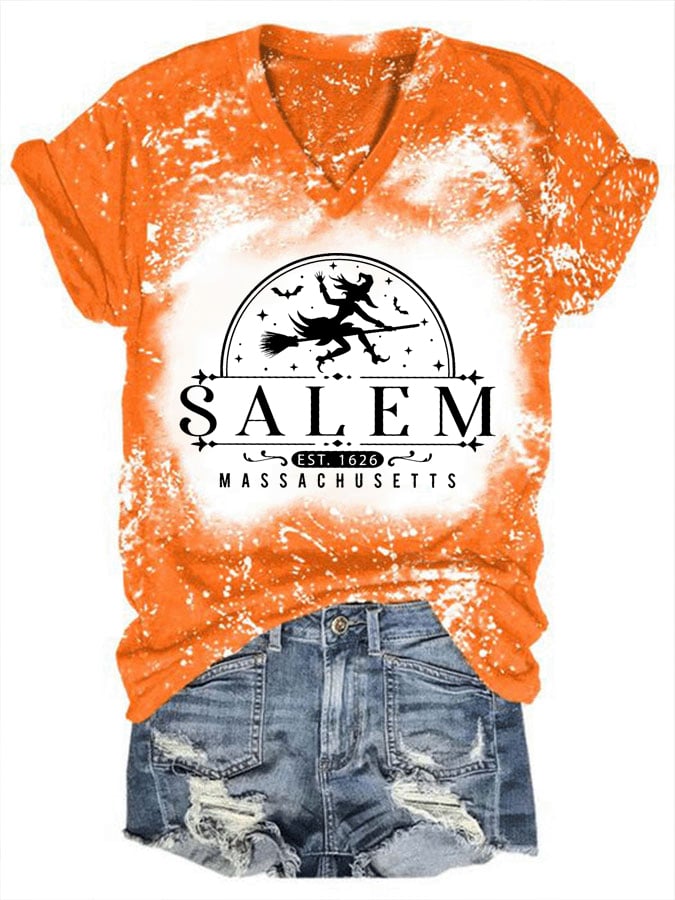 Women's Salem Massachusetts Print V-neck T-shirt