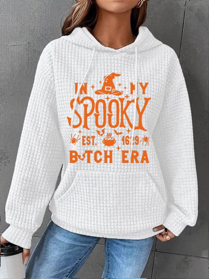 Women's Halloween Spooky B*tch Season Printed Sweatshirt Printed Waffle Hooded Sweatshirt