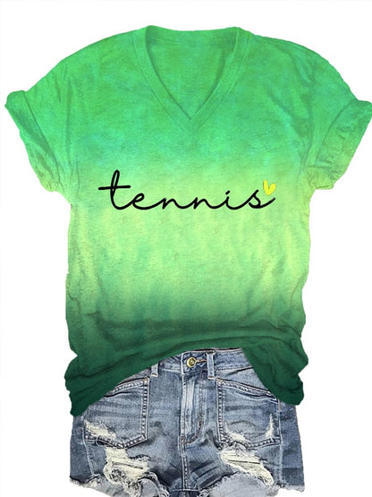 Women's Tennis Mom Tennis Lover Print V-Neck T-Shirt