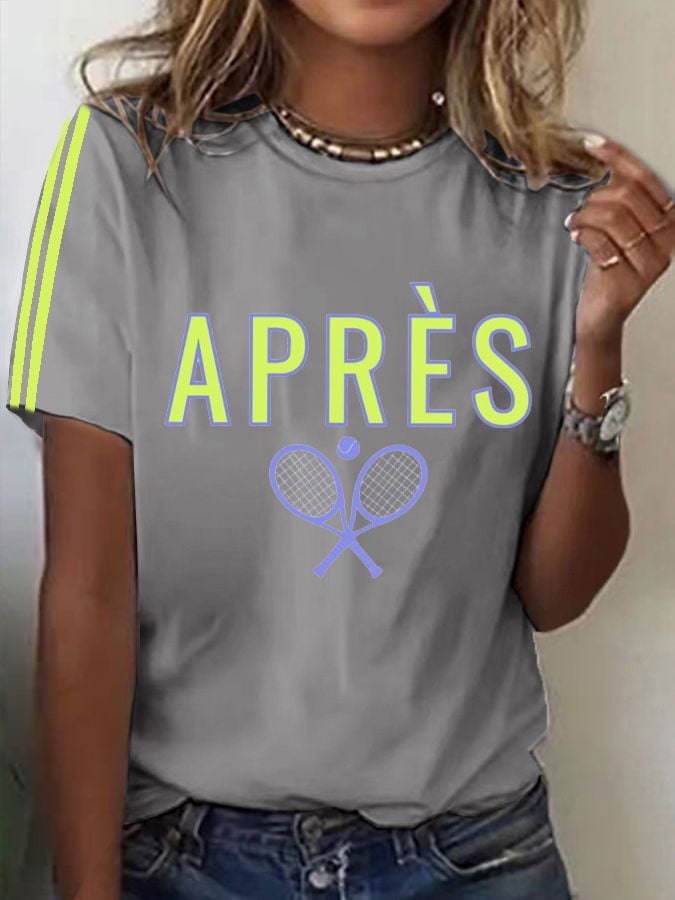 Women's Tennis Printed Round-Neck Casual T-Shirt