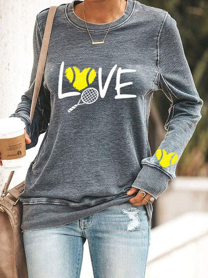 Women's love tennis printed casual sweatshirt