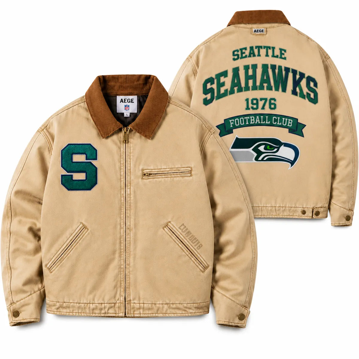 UNISEX SEATTLE SEAHAWKS VINTAGE TAN CANVAS WORKWEAR JACKET | AEGE