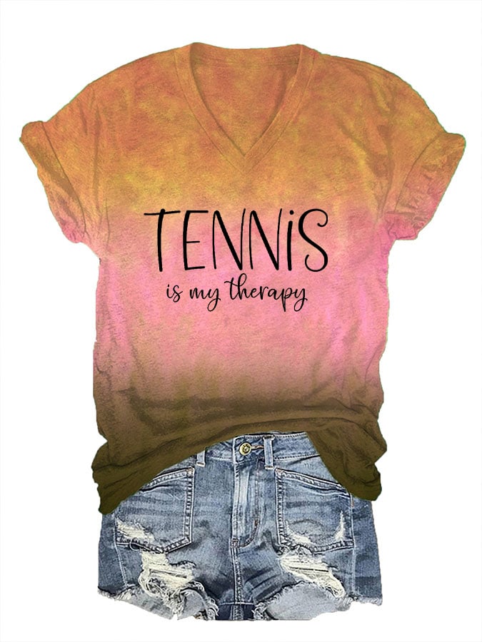 Women's Tennis Is My Therapy Print T-Shirt