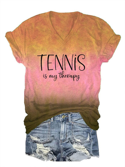 Women's Tennis Is My Therapy Print T-Shirt