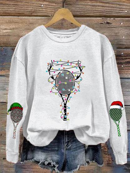 Women's Christmas Tennis Racket Printed Casual Sweatshirt