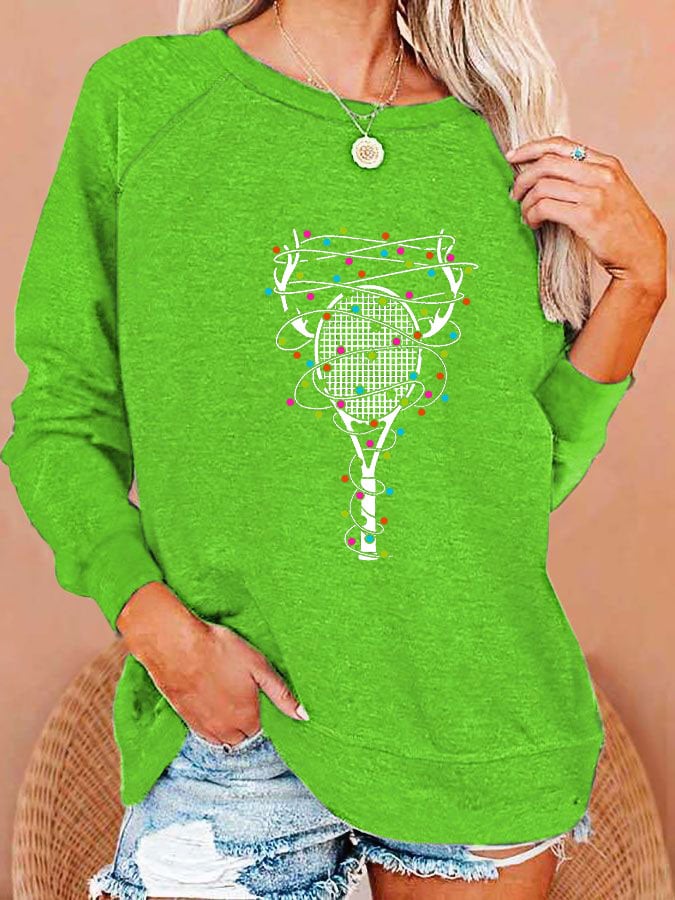 Women's Tennis Christmas Elk Lantern Printed Sweatshirt