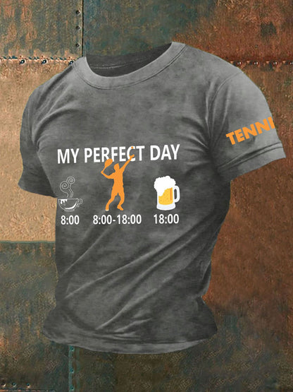 Men's My Perfect Day Tennis Day Coffee Beer T-Shirt