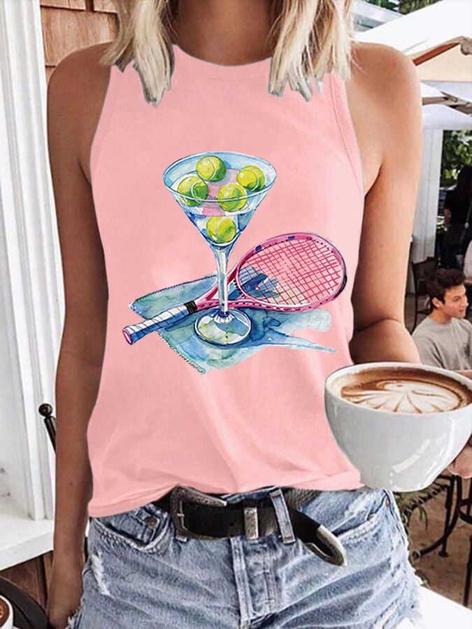 Women's Funny Tennis Print O-Neck Top
