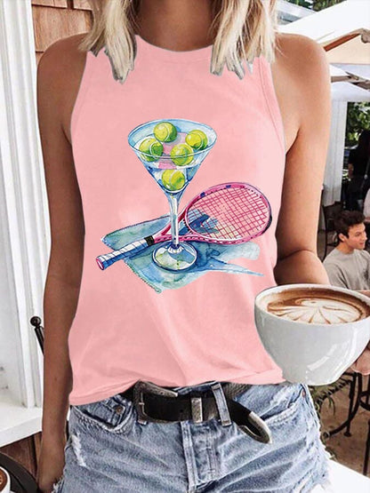 Women's Funny Tennis Print O-Neck Top