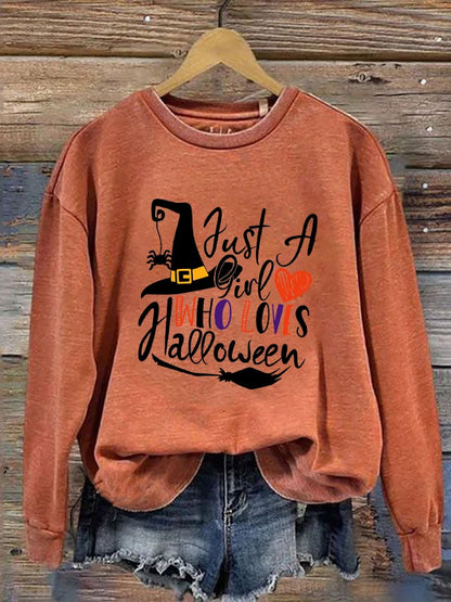 Women's "Just a Girl Who Loves Halloween" printed casual sweatshirt