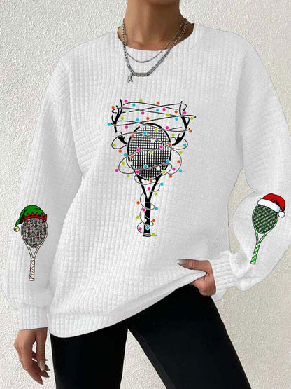 Women's Christmas Tennis Racket Print Waffle Sweatshirt
