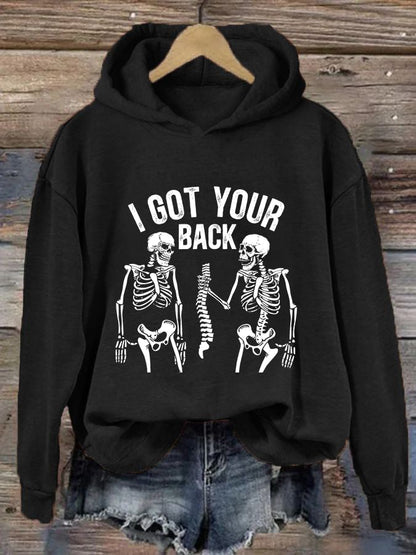 Women's I Got Your Back Skeleton Casual Hooded Sweatshirt