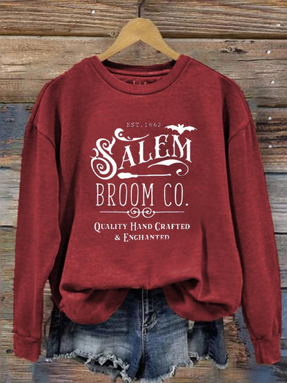 Women's Halloween Salem Broom Co Prnted Sweatshirt