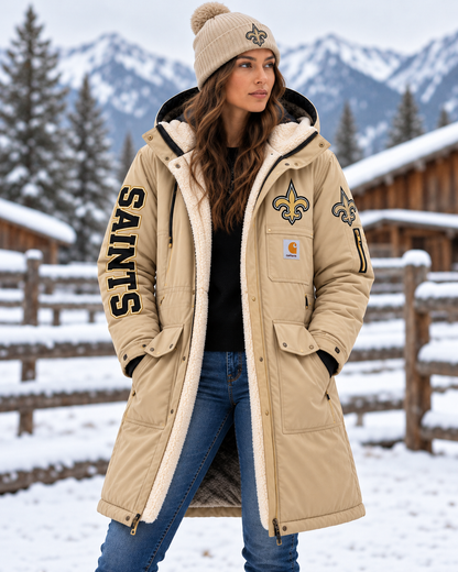 NEW ORLEANS SAINTS UNISEX SHERPA-LINED LONG WINTER PARKA JACKET