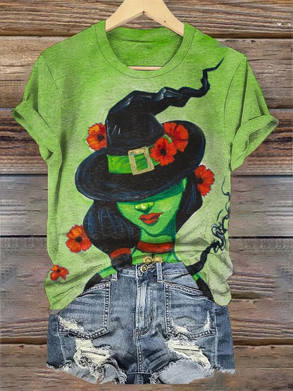 Women's Halloween Witch Print Casual Tee