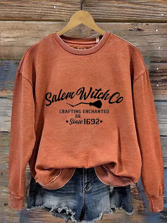 Women's Salem WitchCo Crafting Enchanted Since 1692 Print Round Neck Long Sleeve Sweatshirt