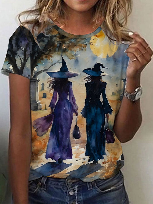 Women's Witches Crossing the Graveyard Print T-shirt