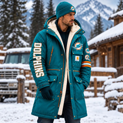 UNISEX MIAMI DOLPHINS BLACK WINTER SHERPA LINED HOODED PARKA JACKET