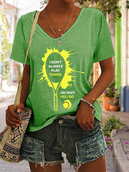 Women's Tennis Print V-Neck T-Shirt