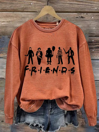 Halloween Friends Print Round Neck Sweatshirt