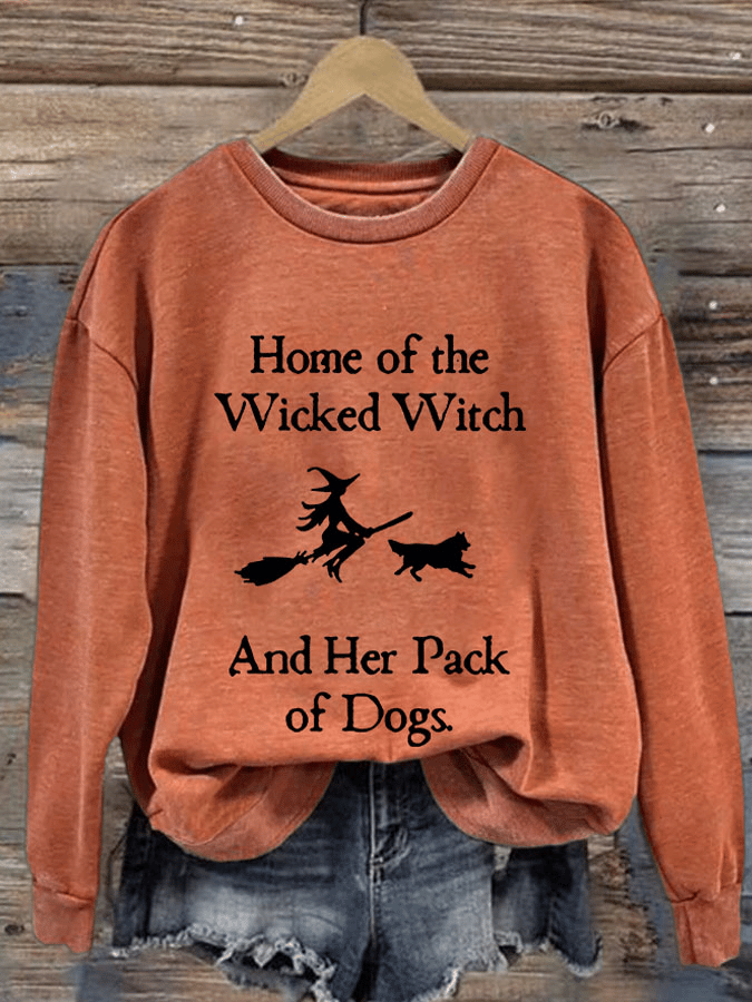 Retro Home Of The Wicked Witch And Her Pack Of Dogs Print Sweatshirt