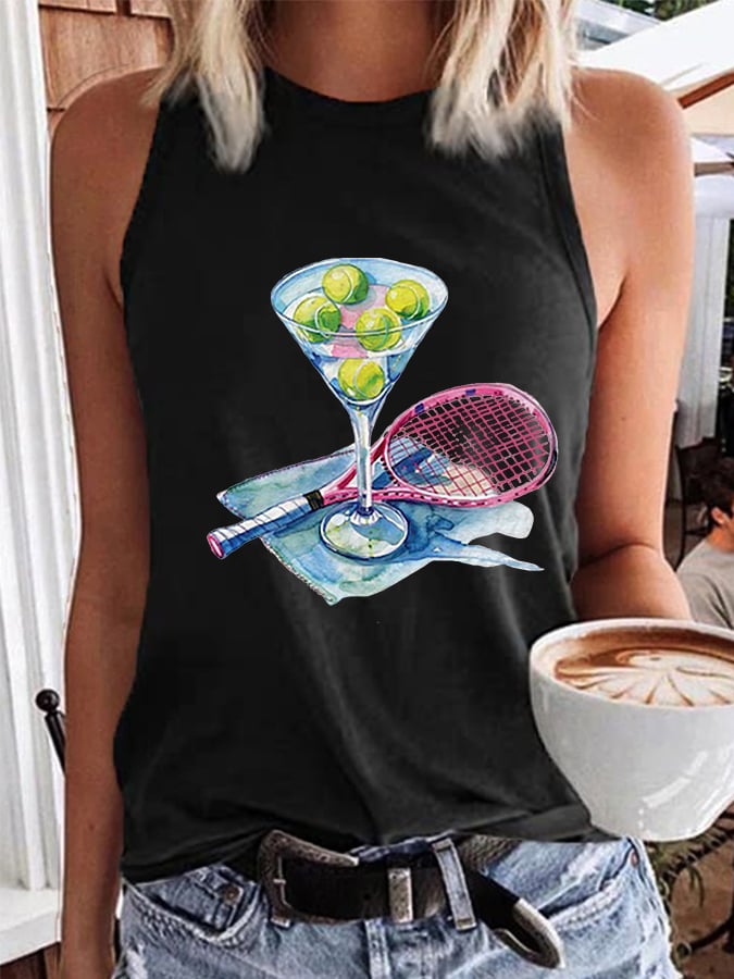 Women's Funny Tennis Print O-Neck Top