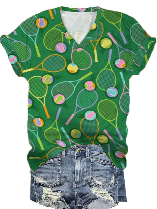Women's Funny Tennis Tennis Lover  Print V-Neck T-Shirt
