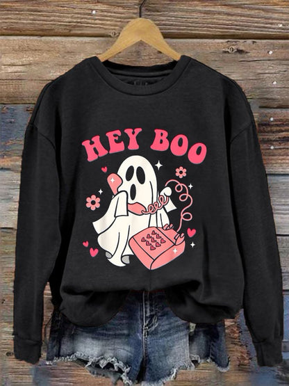 Women's Halloween Funny Hey Boo Printed Sweatshirt