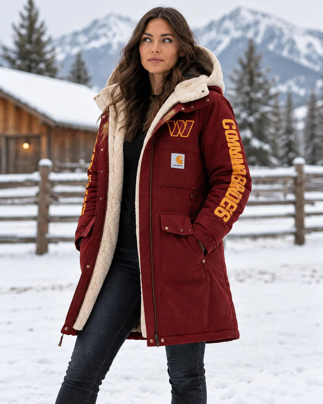WASHINGTON COMMANDERS UNISEX SHERPA-LINED LONG WINTER PARKA JACKET
