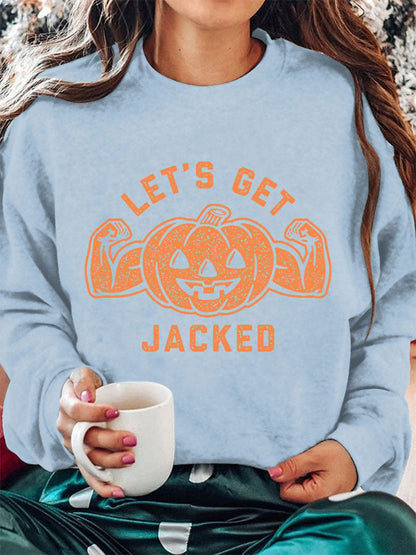 Women's Let's Get Jacked Halloween Print Crew Neck Sweatshirt