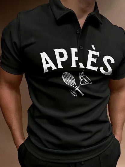 Men's Apres Tennis Button-Down Short-Sleeved Casual Polo Shirt