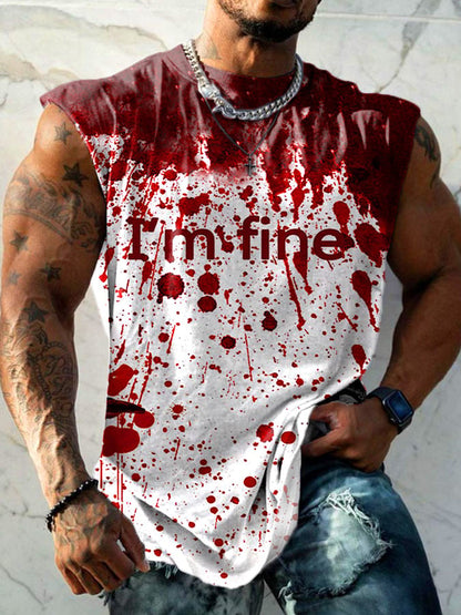 Men'S Bloodstain I'm Fine Printed Sleeveless Tank Top