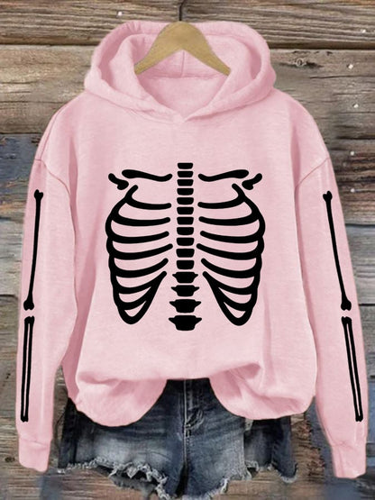 Women's Halloween Skeleton Bones Casual Hoodie