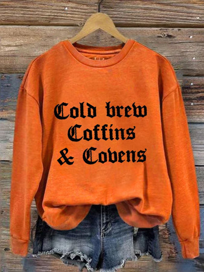 Women's Halloween Cold Brew, Coffins & Covens Printed Sweatshirt