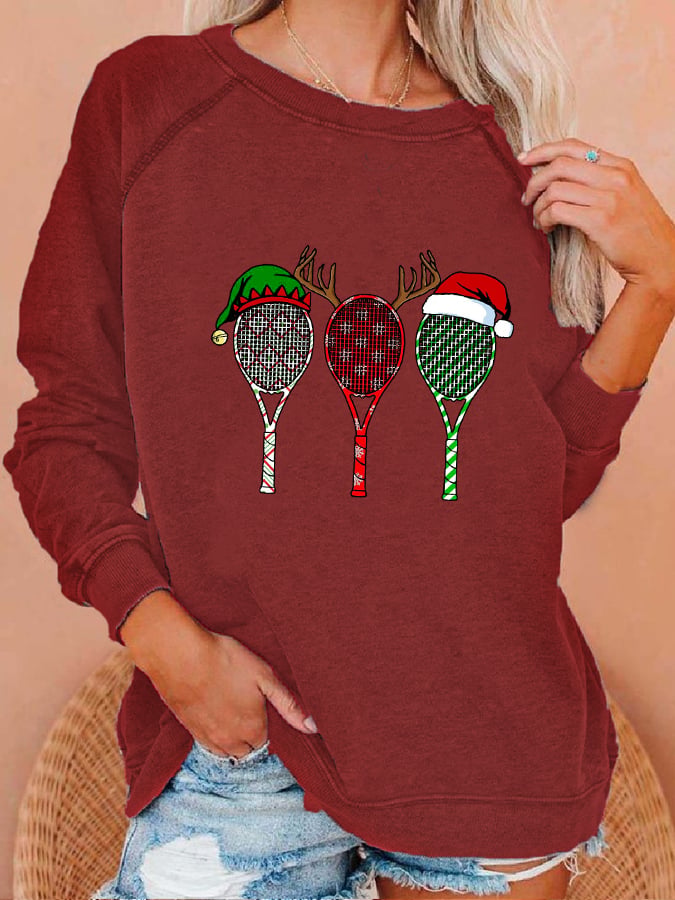 Women's Christmas Tennis Racket Print Sweatshirt
