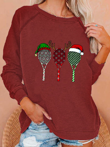 Women's Christmas Tennis Racket Print Sweatshirt