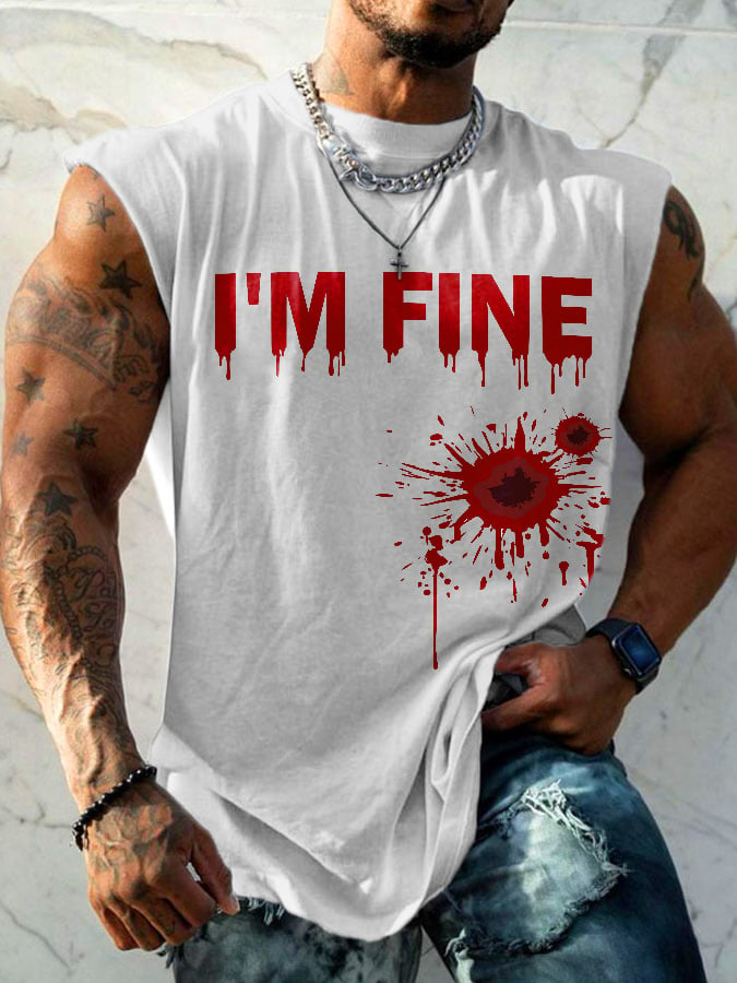 Men'S Bloodstain I'm Fine Printed Sleeveless Tank Top