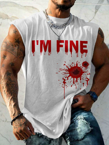 Men'S Bloodstain I'm Fine Printed Sleeveless Tank Top