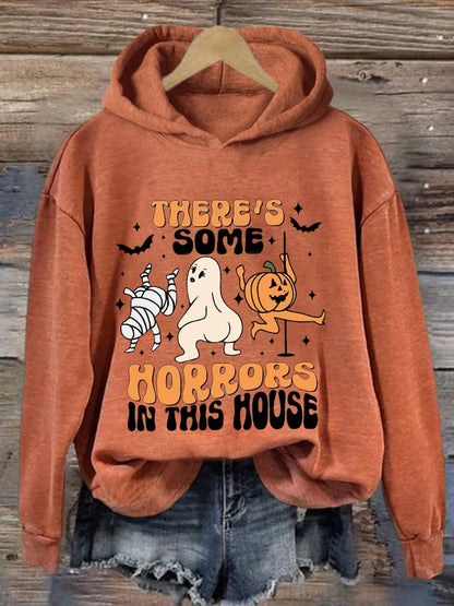 Women's Funny Halloween There's Some Horrors In This House Pumpkin Spooky Mummy Hoodie