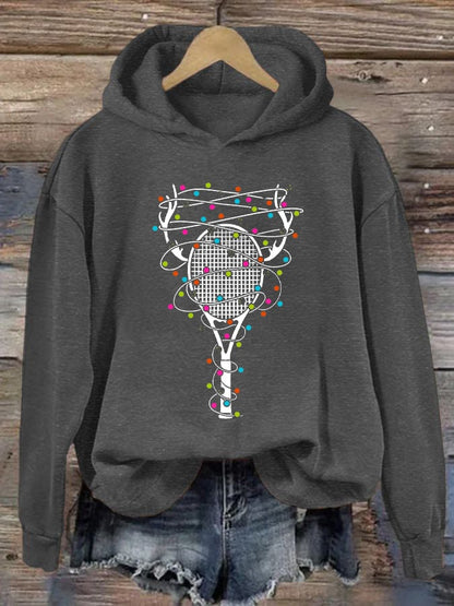 Women's Christmas Tennis Racket Print Casual Hooded Sweatshirt