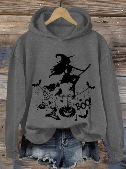 Women's Funny Halloween Witch Boo Printed Casual Hoodie