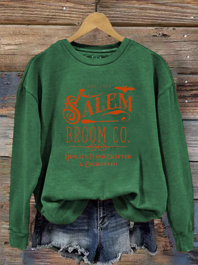 Women's Halloween Salem Broom Co Prnted Sweatshirt