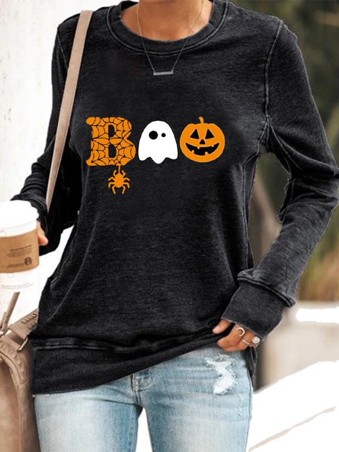 Women's Halloween Boo Printed Sweatshirt