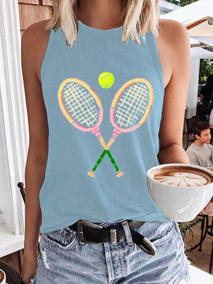 Women's Funny Tennis Print O-Neck Top