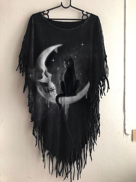 Women's Halloween Black Cat Print Top