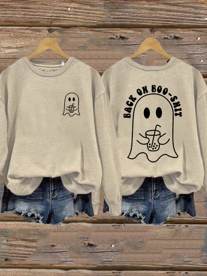 Women's Halloween Back On My Boo-Shit Printed Sweatshirt