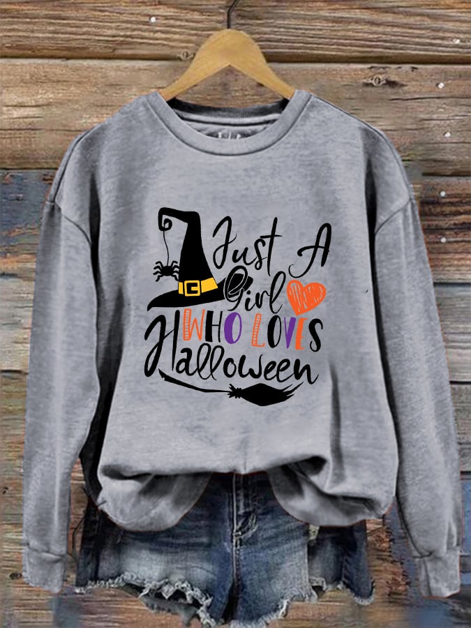 Women's "Just a Girl Who Loves Halloween" printed casual sweatshirt