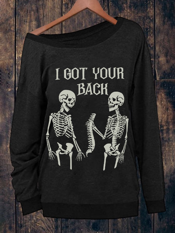 Women's Funny Halloween I Got Your Back Skeleton Casual Sweatshirt